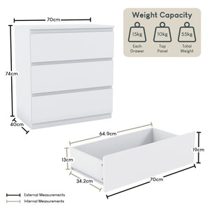Denver Chest of 3 Drawers, White