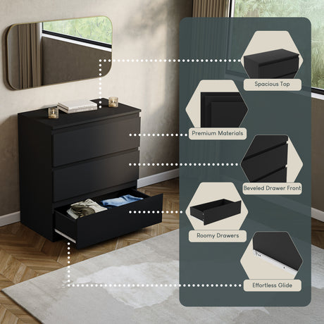 Denver Chest of 3 Drawers, Black
