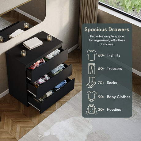 Denver Chest of 3 Drawers, Black