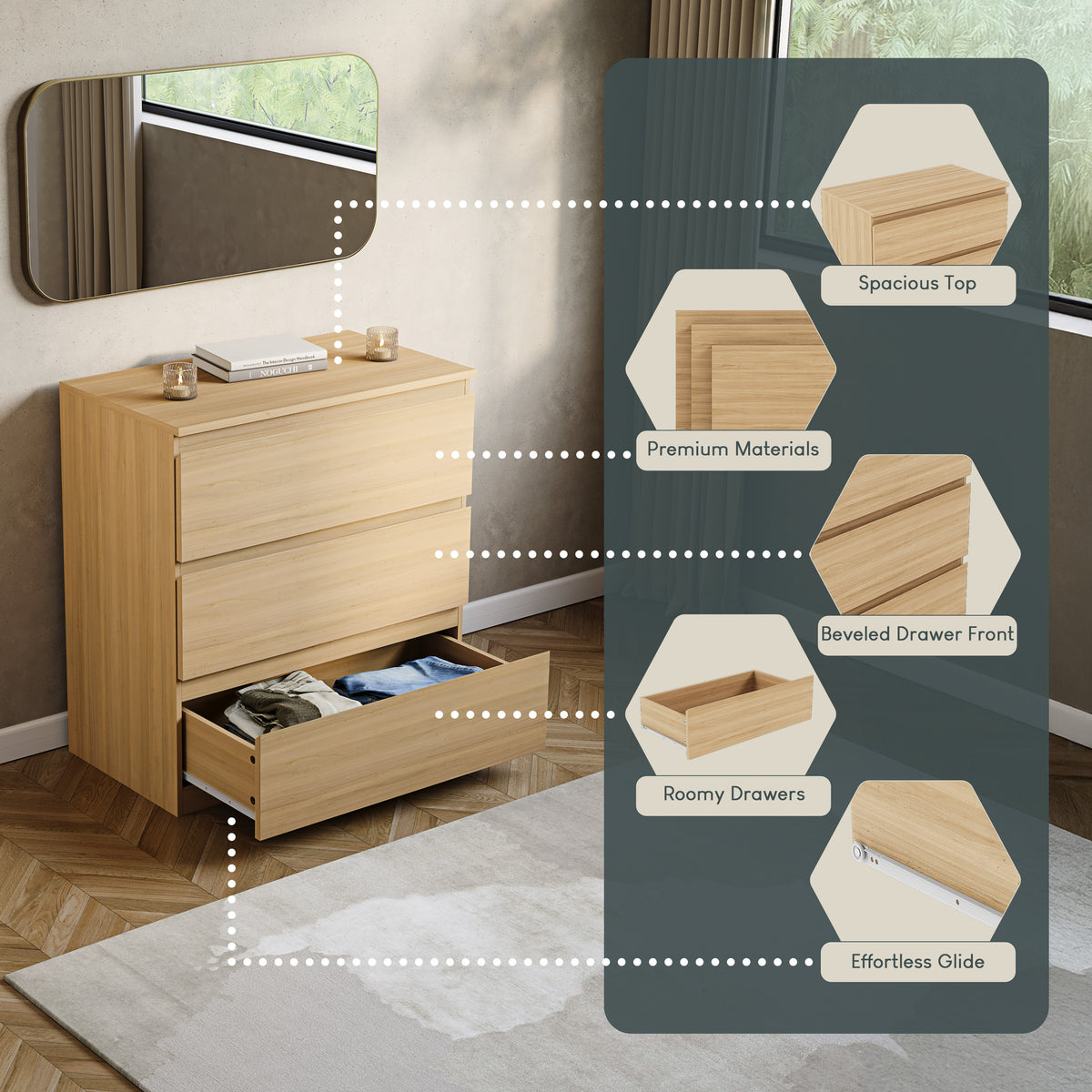 Denver Chest of 3 Drawers, Pine