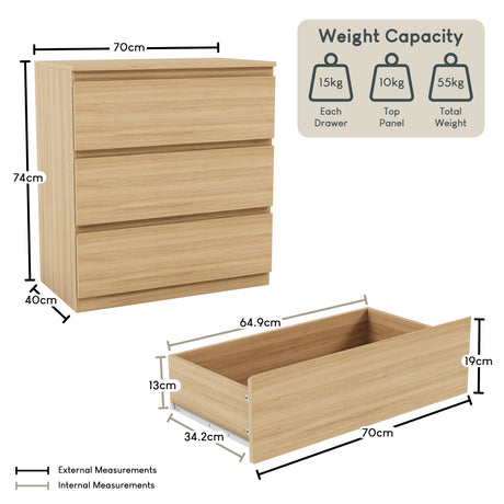 Denver Chest of 3 Drawers, Pine