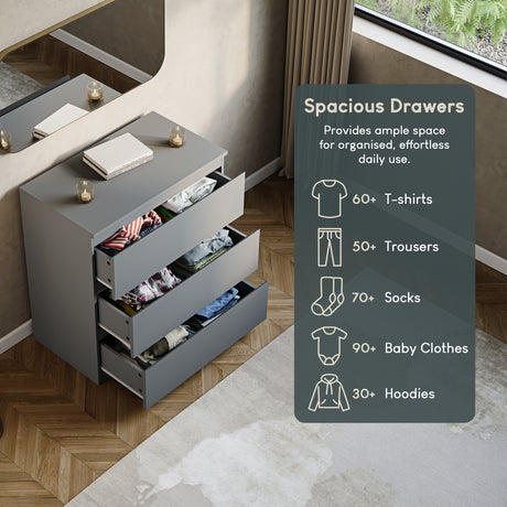 Denver Chest of 3 Drawers, Grey