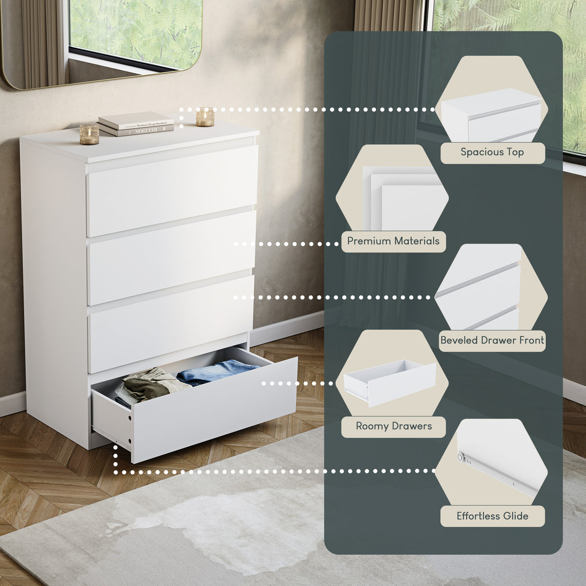 Denver Chest of 4 Drawers, White