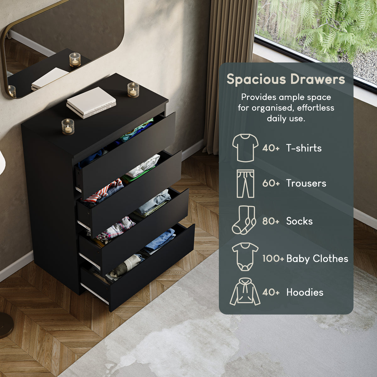 Denver Chest of 4 Drawers, Black

