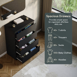 Denver Chest of 4 Drawers, Black
