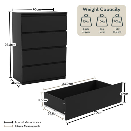 Denver Chest of 4 Drawers, Black
