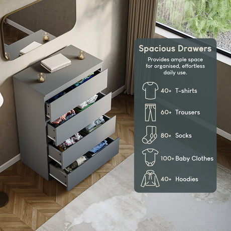 Denver Chest of 4 Drawers, Grey