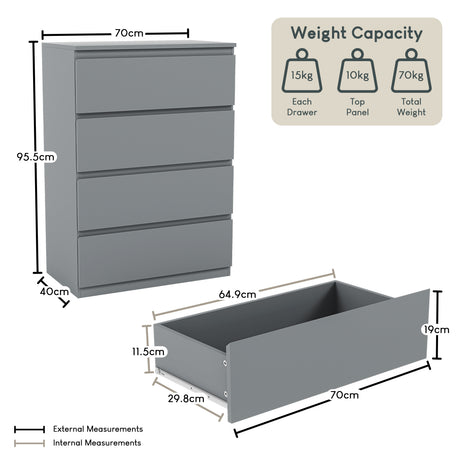 Denver Chest of 4 Drawers, Grey