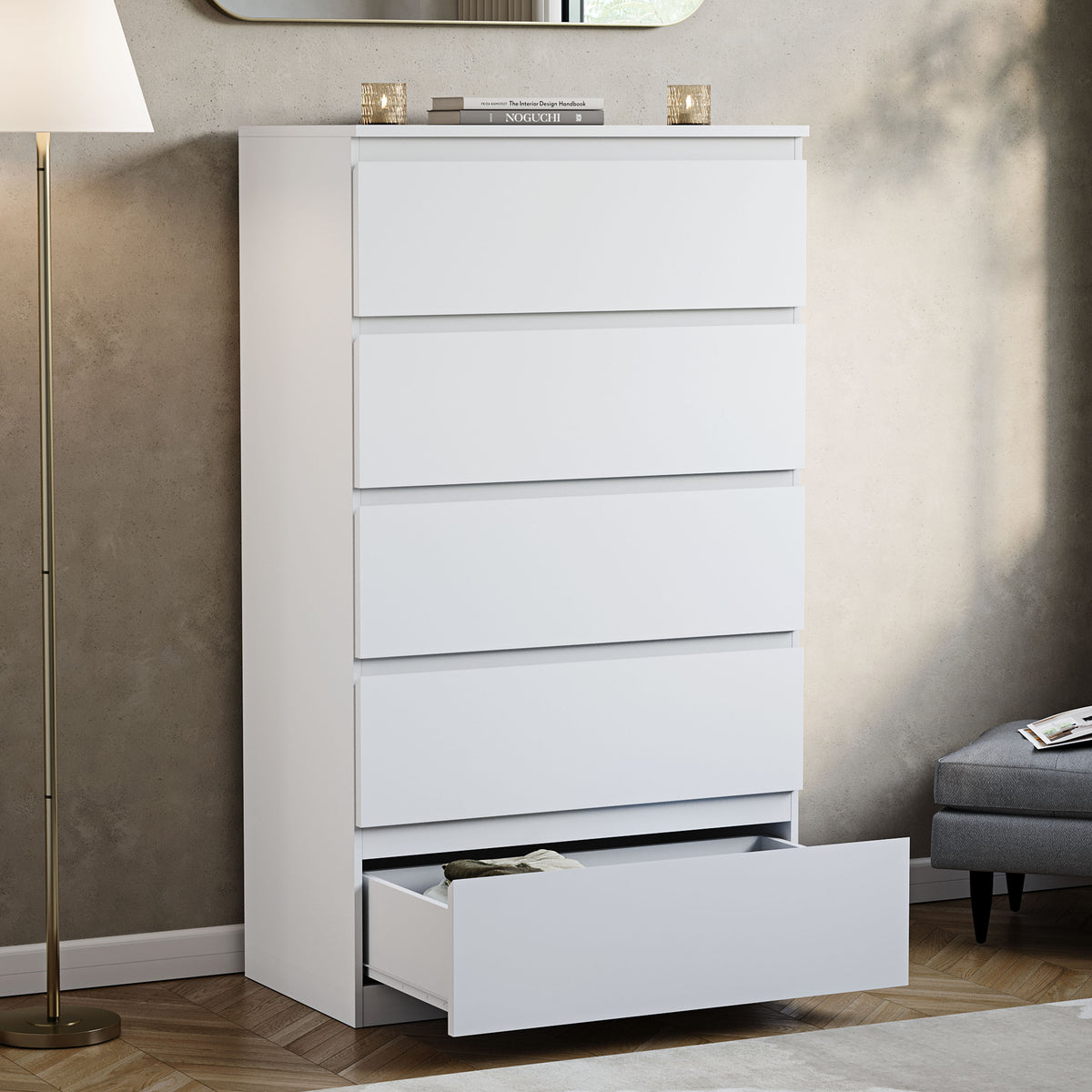 Denver Chest of 5 Drawer, White