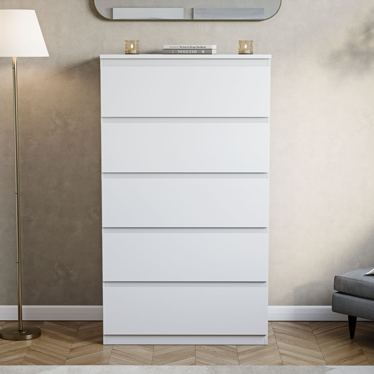 Denver Chest of 5 Drawer, White
