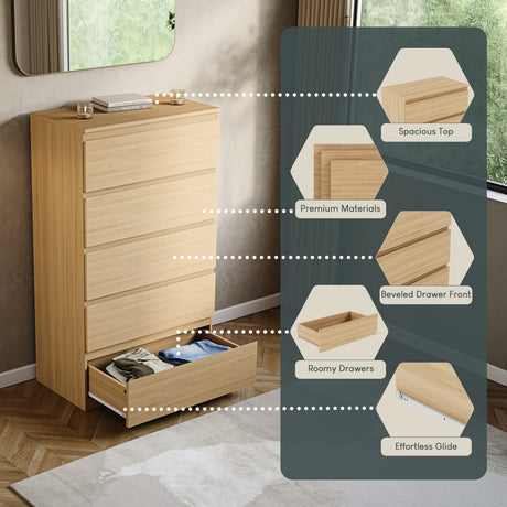 Denver Chest of 5 Drawers, Pine
