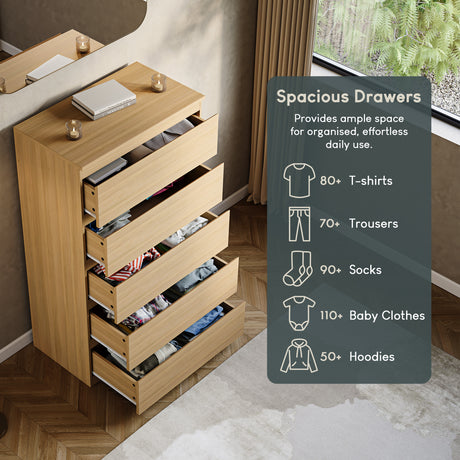 Denver Chest of 5 Drawers, Pine
