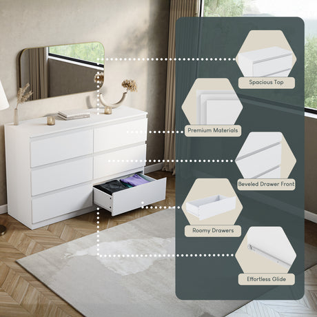 Denver Chest of 6 Drawers, White