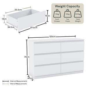 Denver Chest of 6 Drawers, White
