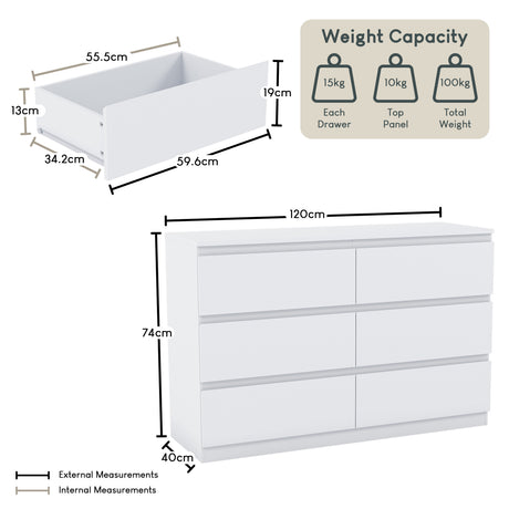 Denver Chest of 6 Drawers, White