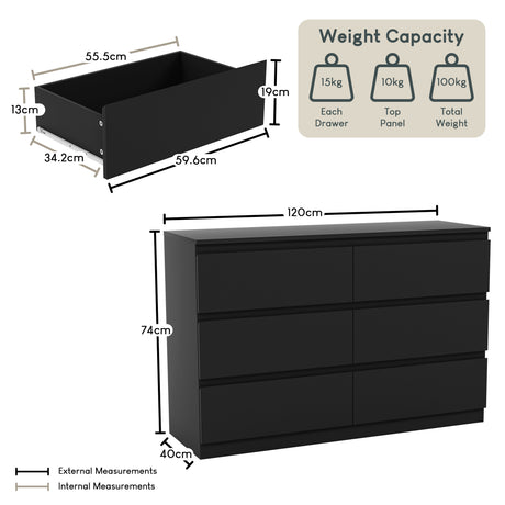 Denver Chest of 6 Drawers, Black