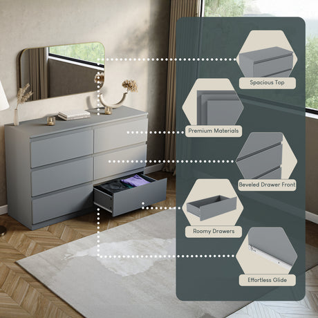 Denver Chest of 6 Drawer, Grey