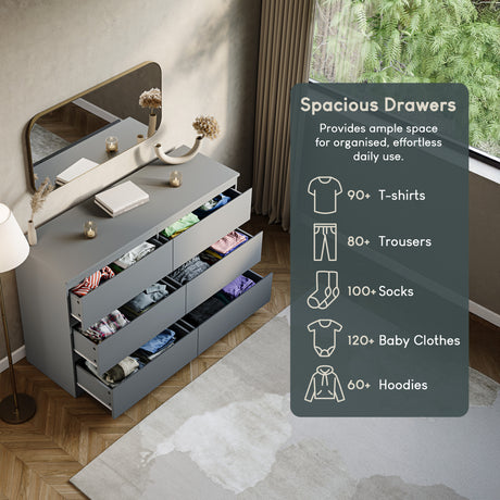 Denver Chest of 6 Drawer, Grey