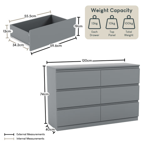 Denver Chest of 6 Drawer, Grey