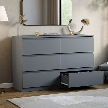 Denver Chest of 6 Drawer, Grey