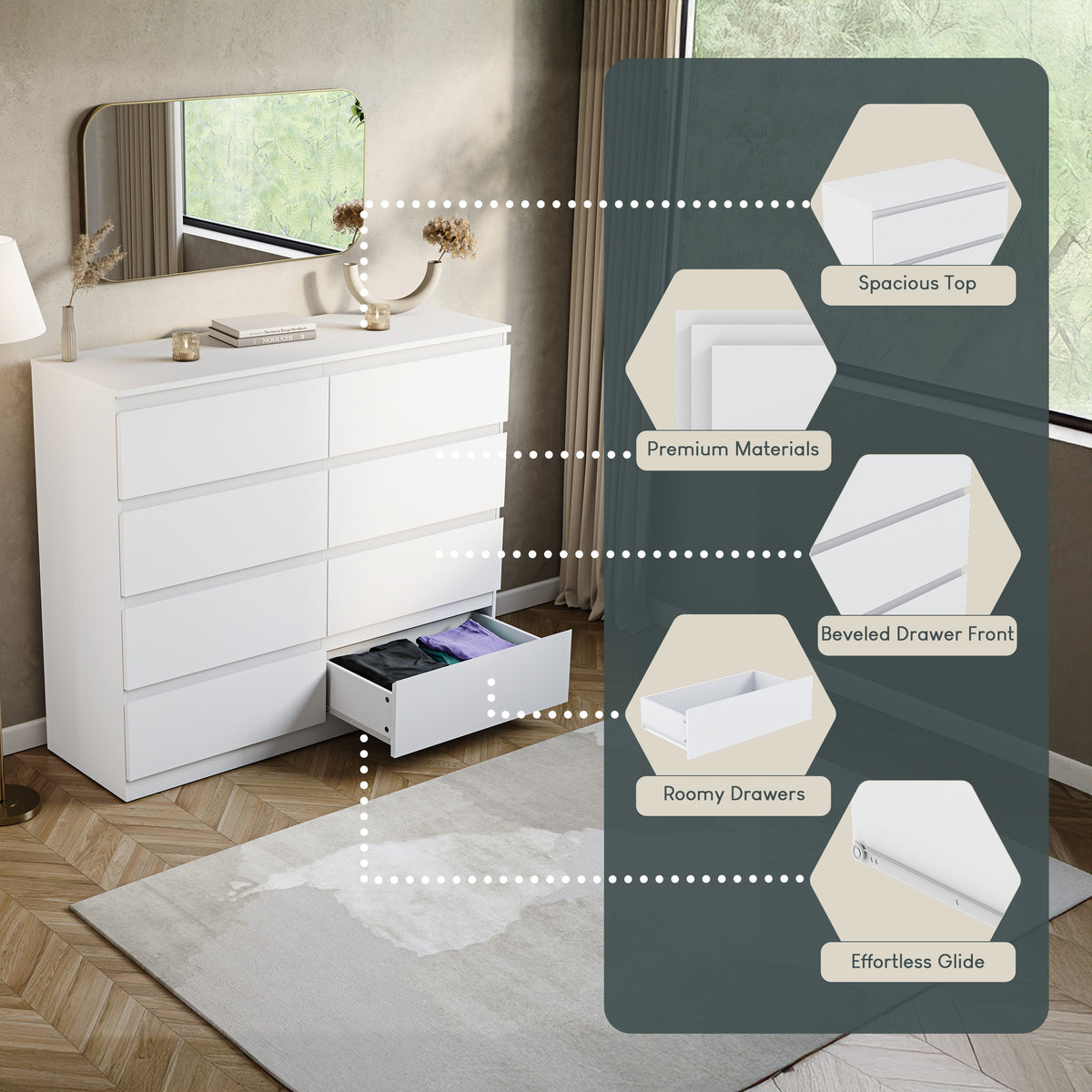 Denver Chest of 8 Drawers, White