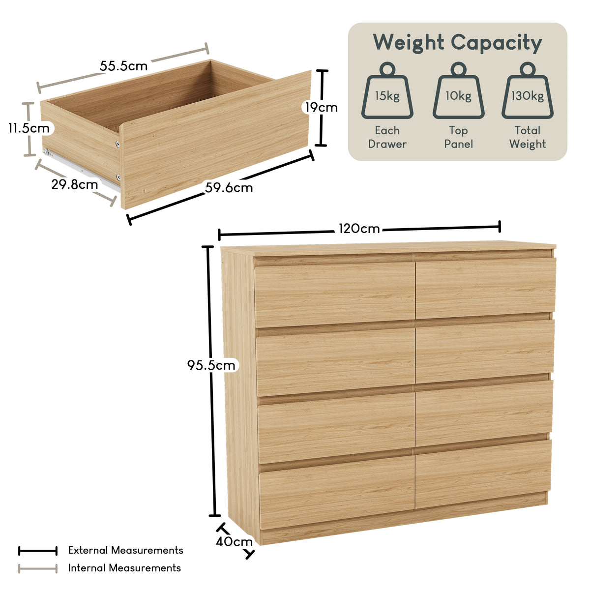 Denver Chest of 8 Drawers, Pine