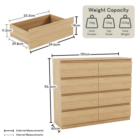 Denver Chest of 8 Drawers, Pine