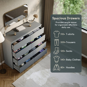 Denver Chest of 8 Drawers, Grey