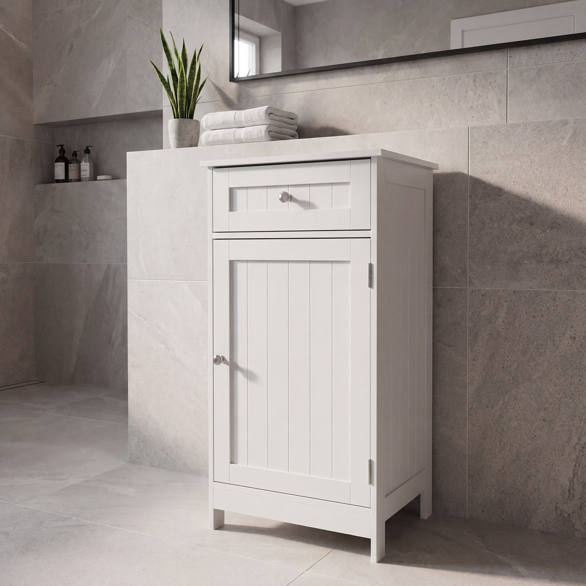 1 Door 1 Drawer Freestanding Cabinet, White