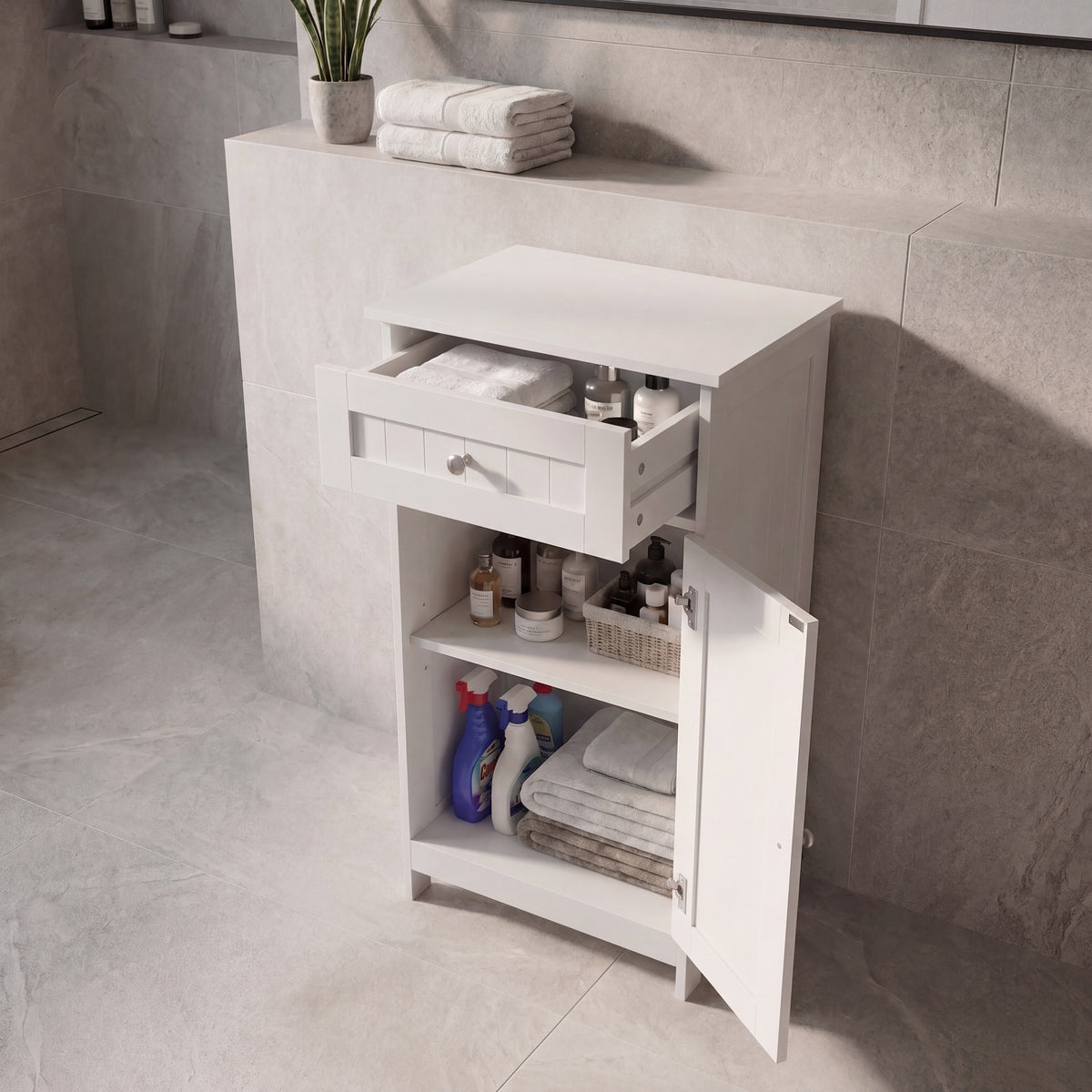1 Door 1 Drawer Freestanding Cabinet, White