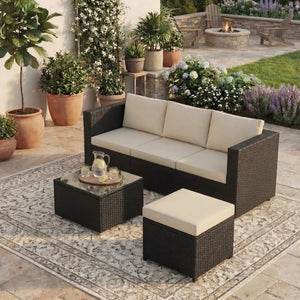 Hampton 4 Seater Corner Rattan Set, Black & Outdoor Patio Furniture Cover