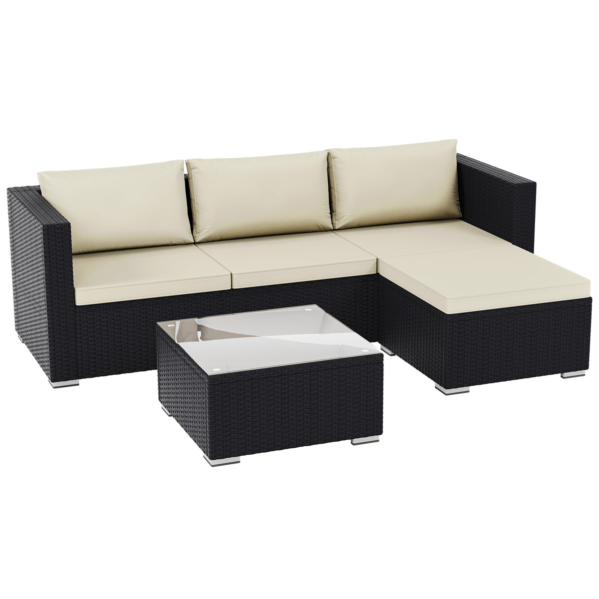 Hampton 4-Seater Corner Rattan Set, Black UKFR