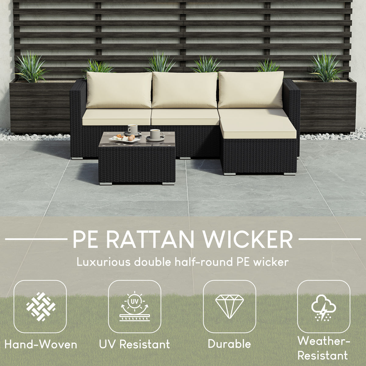 Hampton 4-Seater Corner Rattan Set, Black UKFR