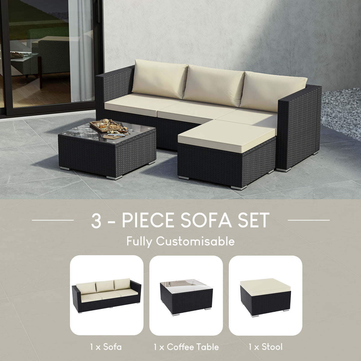 Hampton 4-Seater Corner Rattan Set, Black UKFR