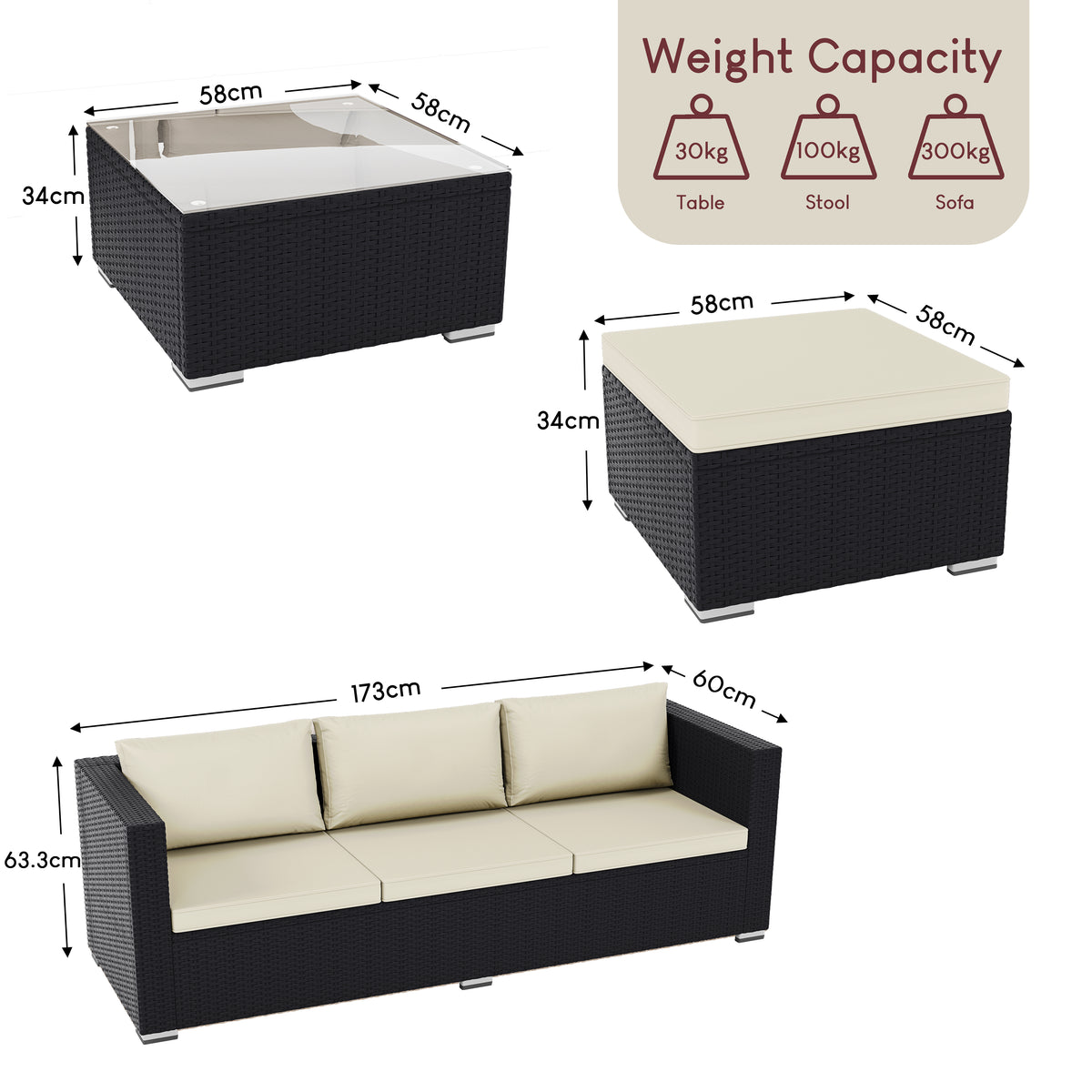 Hampton 4-Seater Corner Rattan Set, Black UKFR