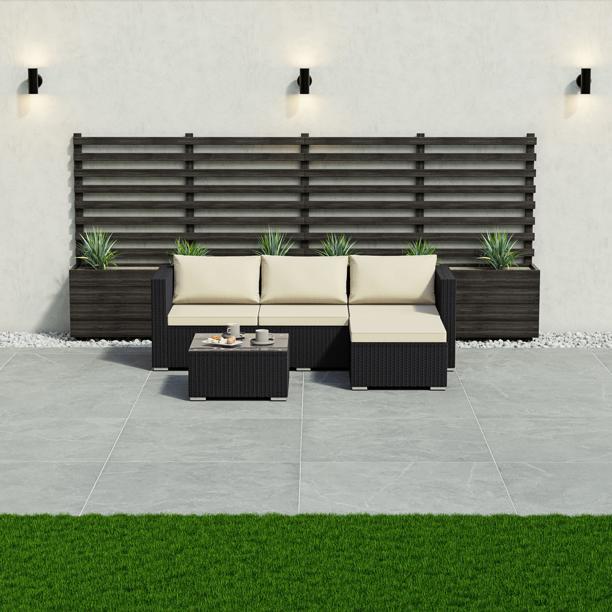 Hampton 4-Seater Corner Rattan Set, Black UKFR