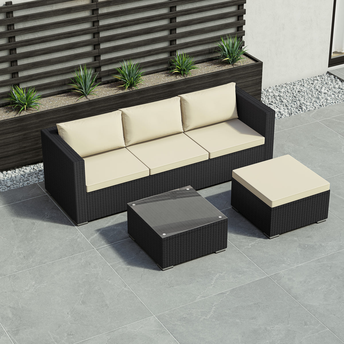 Hampton 4-Seater Corner Rattan Set, Black UKFR