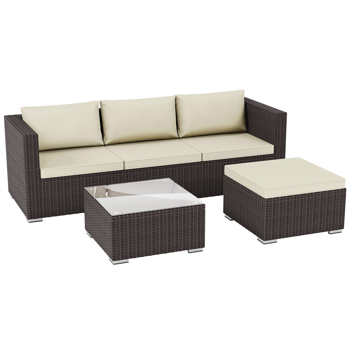 Hampton 4 Seater Corner Rattan Set, Brown & Outdoor Patio Furniture Cover
