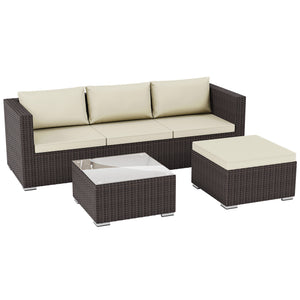 Hampton 4 Seater Corner Rattan Set, Brown & Outdoor Patio Furniture Cover