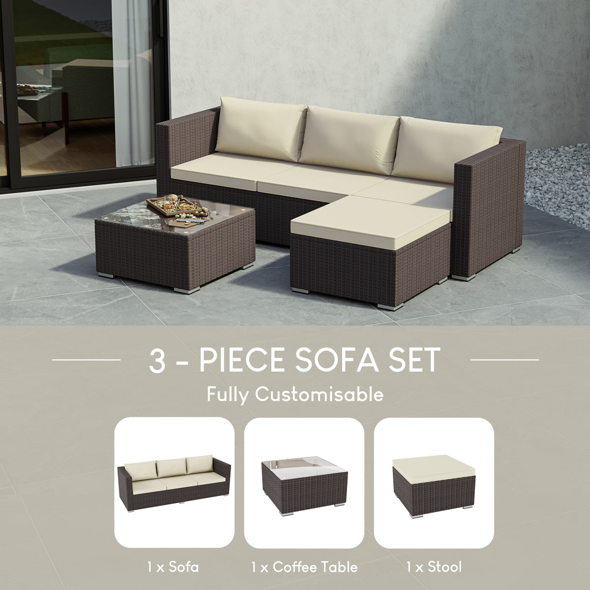 Hampton 4-Seater Corner Rattan Set, Brown UKFR