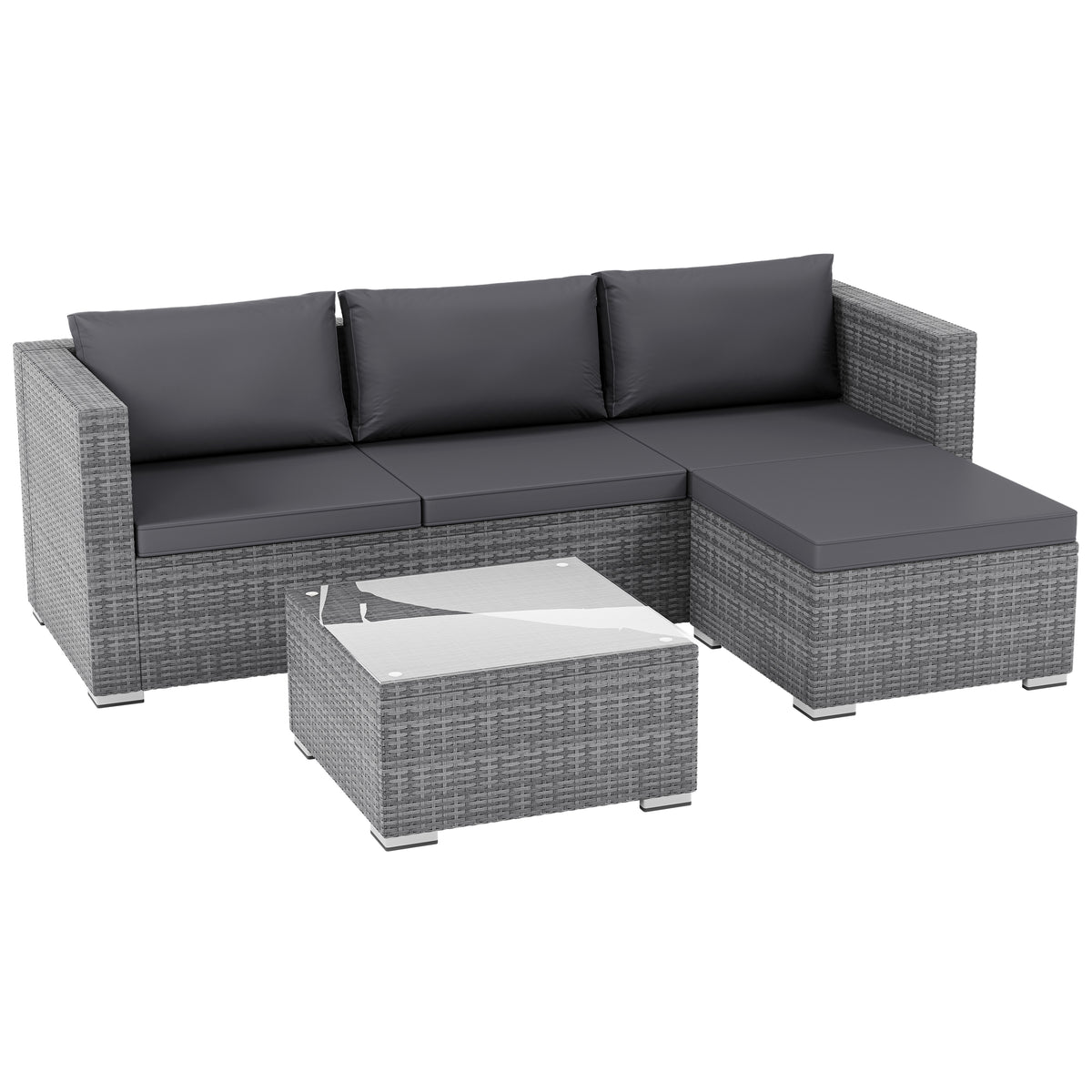 Hampton 4-Seater Corner Rattan Set, Grey UKFR