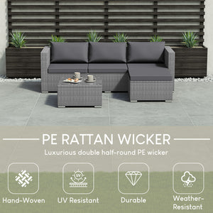 Hampton 4-Seater Corner Rattan Set, Grey UKFR