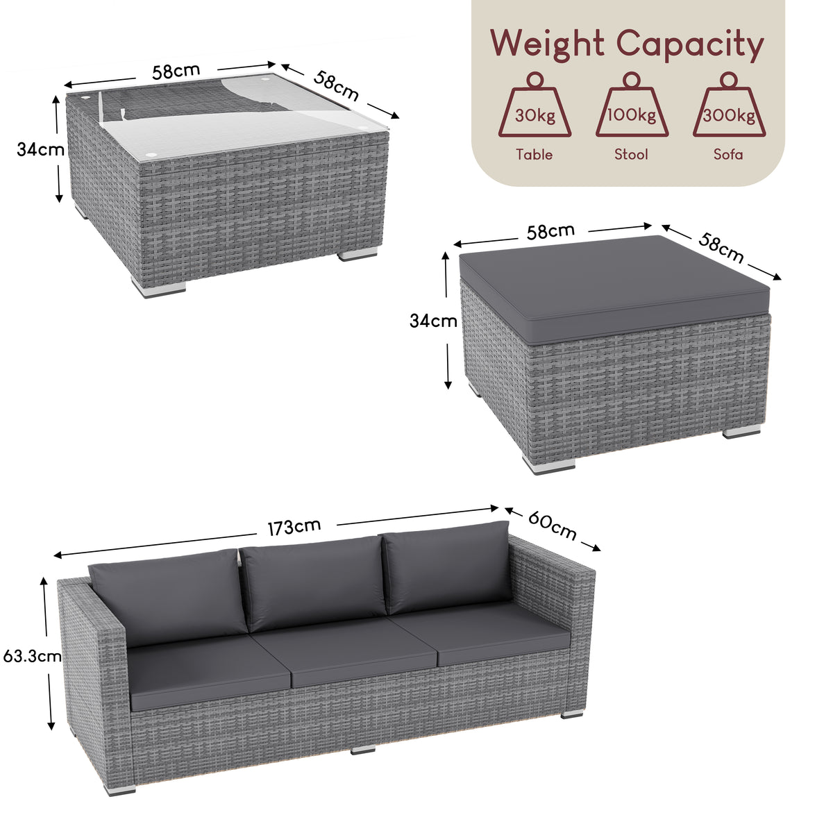 Hampton 4-Seater Corner Rattan Set, Grey UKFR