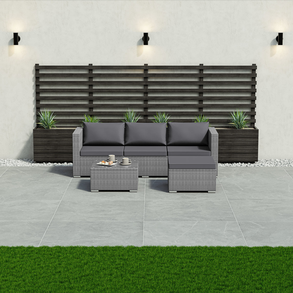 Hampton 4-Seater Corner Rattan Set, Grey UKFR