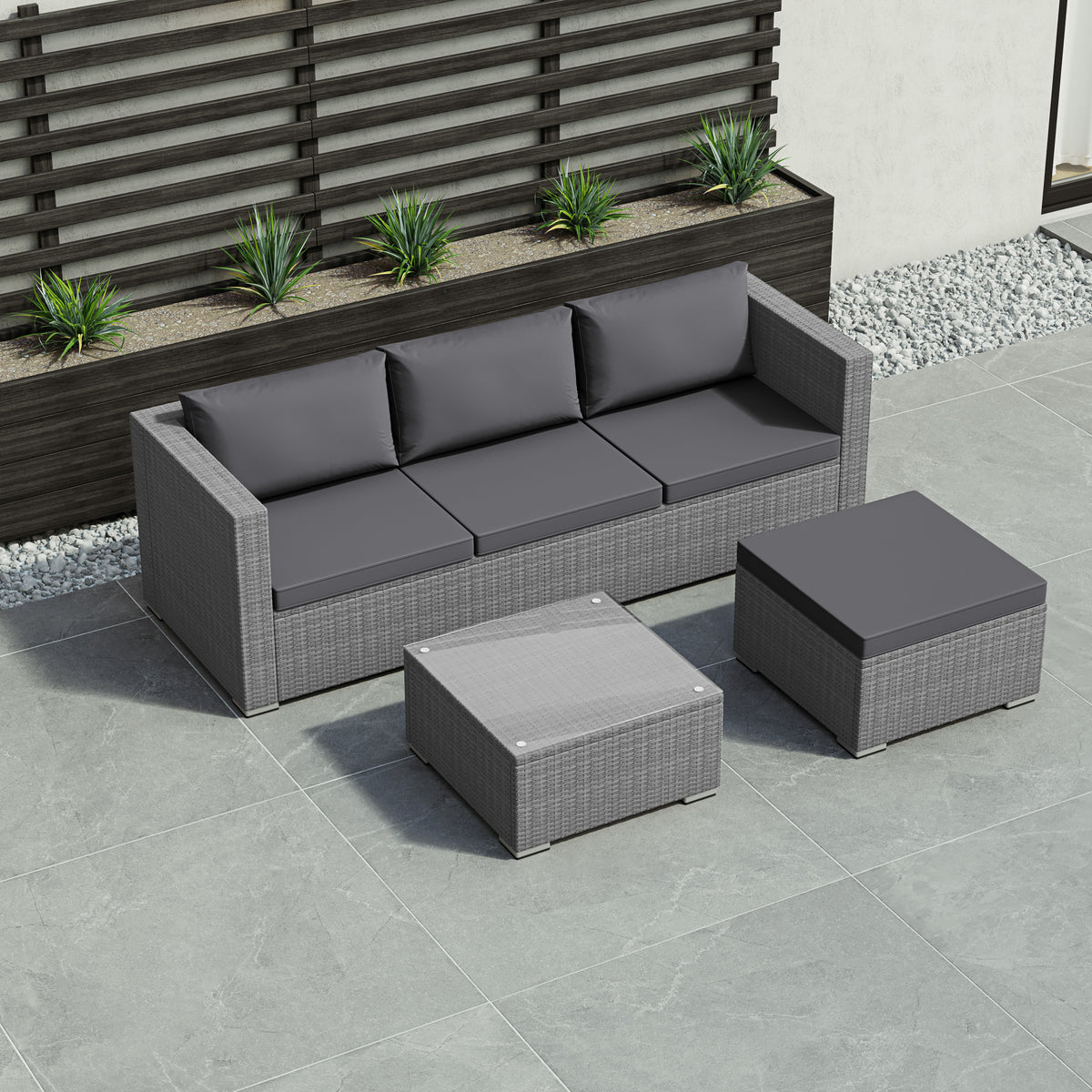 Hampton 4-Seater Corner Rattan Set, Grey UKFR