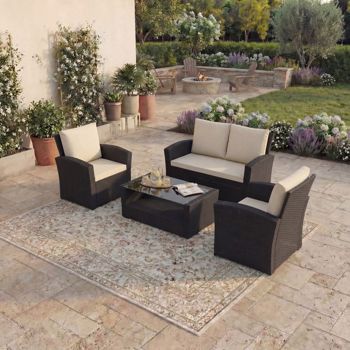 Mylor 4-Seater Rattan Set, Black UKFR