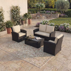 Mylor 4-Seater Rattan Set, Black UKFR