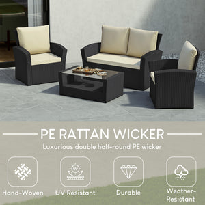Mylor 4-Seater Rattan Set, Black UKFR