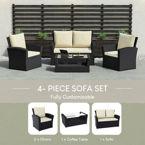 Mylor 4-Seater Rattan Set, Black UKFR