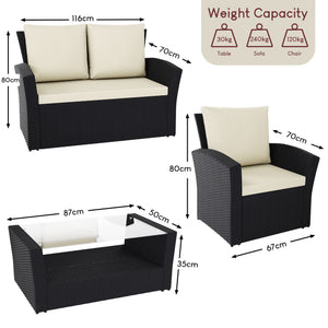 Mylor 4-Seater Rattan Set, Black UKFR